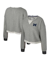 Colosseum Women's Charcoal Michigan Wolverines Magnum Scoop Neck Cropped Pullover Sweatshirt