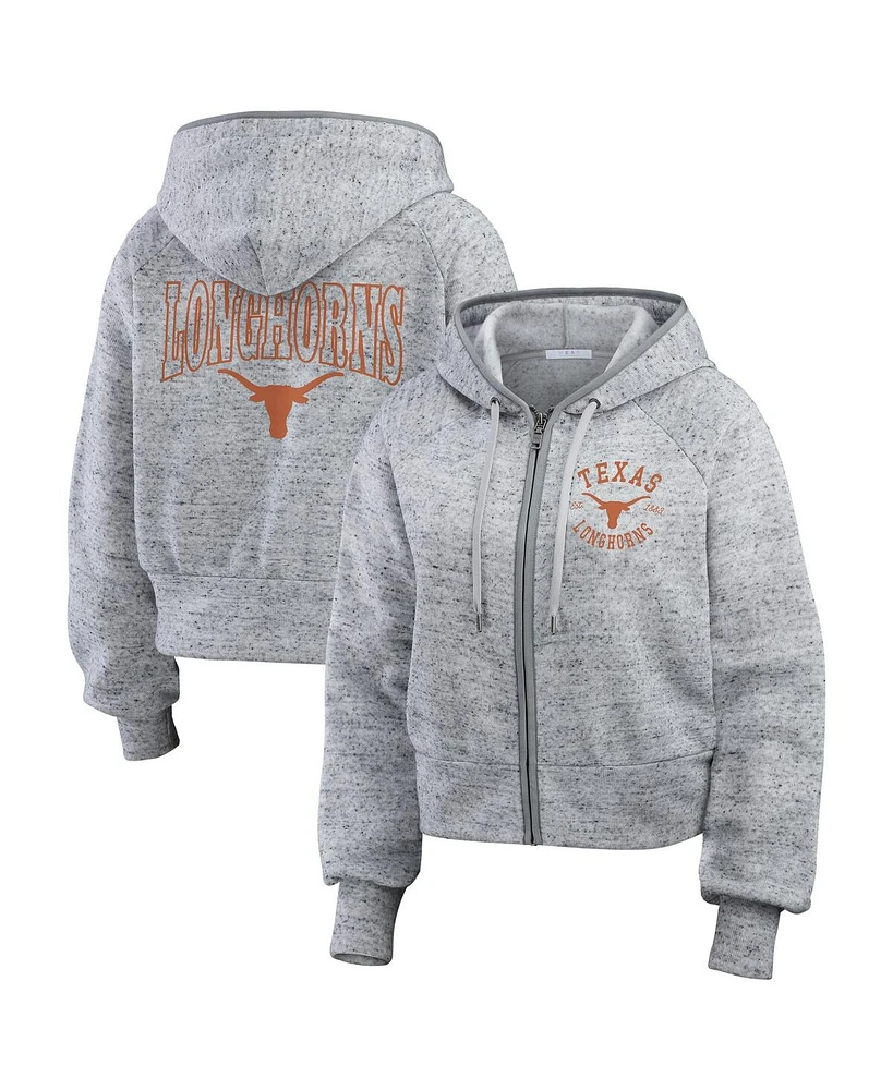 Wear by Erin Andrews Women's Heather Gray Texas Longhorns Speckle Double-Hit Raglan Full-Zip Hoodie