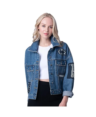 G-iii 4Her by Carl Banks Women's Denim Penn State Nittany Lions Game Ball Patches and Studs Full-Button Jacket