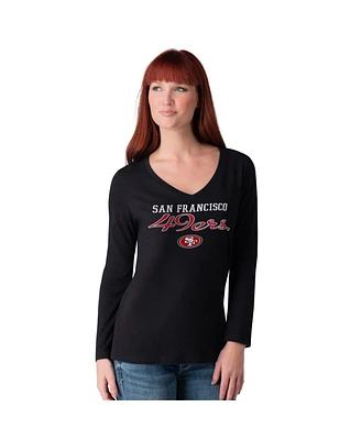 G-iii 4Her by Carl Banks Women's Black San Francisco 49ers Post Season Long Sleeve V-Neck T-Shirt