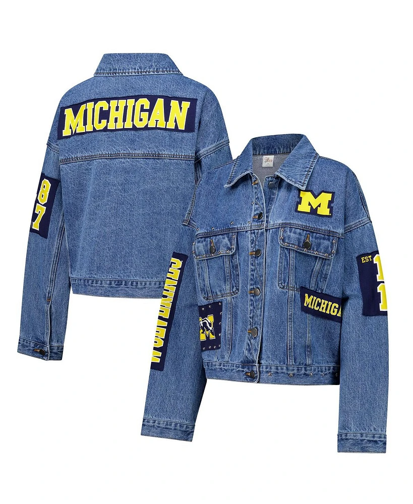 G-iii 4Her by Carl Banks Women's Denim Michigan Wolverines Game Ball Patches and Studs Full-Button Jacket