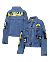 G-iii 4Her by Carl Banks Women's Denim Michigan Wolverines Game Ball Patches and Studs Full-Button Jacket