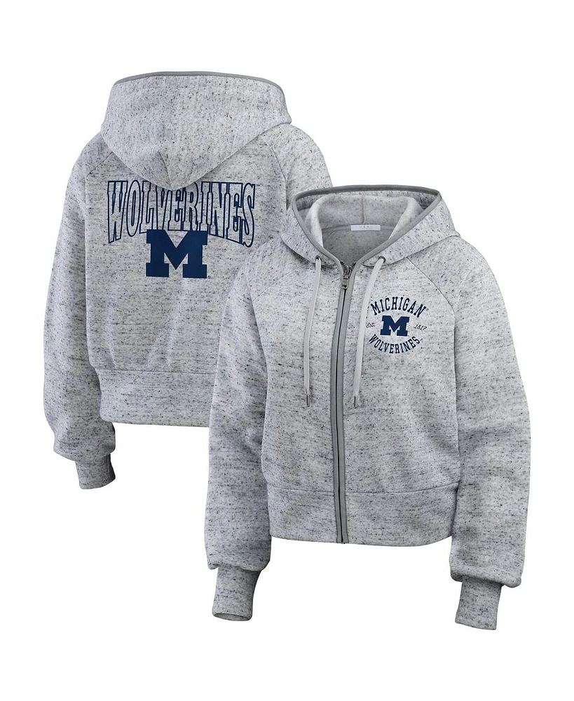 Wear by Erin Andrews Women's Heather Gray Michigan Wolverines Speckle Double-Hit Raglan Full-Zip Hoodie