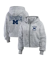 Wear by Erin Andrews Women's Heather Gray Michigan Wolverines Speckle Double-Hit Raglan Full-Zip Hoodie