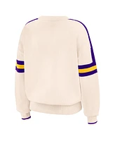 Wear by Erin Andrews Women's Cream Los Angeles Lakers Stripe Pullover Sweater