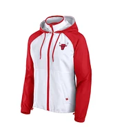 Fanatics Women's White/Red Chicago Bulls Anorak Raglan Full-Zip Hoodie Jacket