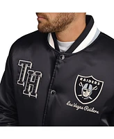 Tommy Hilfiger Men's Black Las Vegas Raiders Dante Full-Snap Satin Jacket