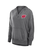 Fanatics Women's Heather Gray Wisconsin Badgers Initiative Snow Wash French Terry V-Neck Pullover Hoodie