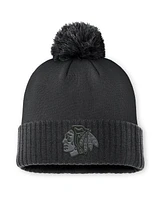 Fanatics Men's Black Chicago Blackhawks Authentic Pro Road Cuffed Knit Hat with Pom