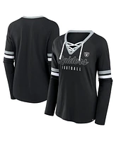 Fanatics Women's Black Las Vegas Raiders Won and Done Lace-Up Long Sleeve Fashion Top