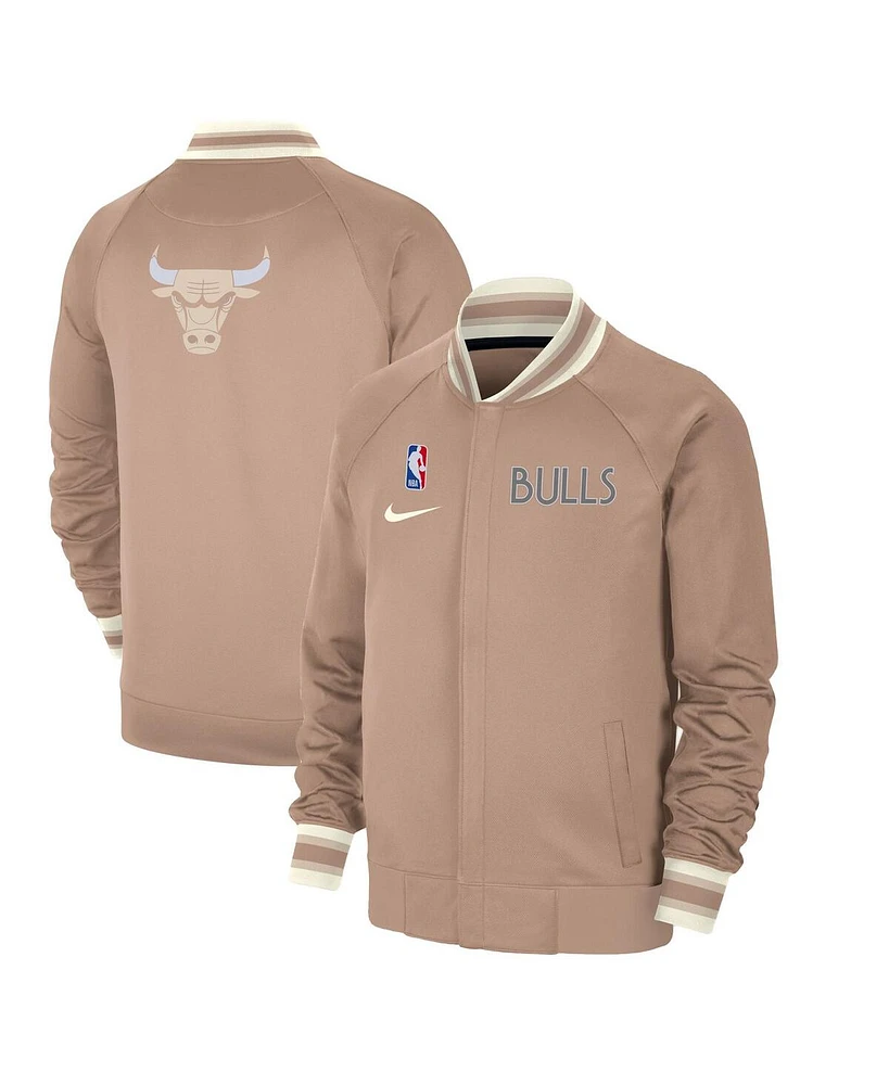 Nike Men's Tan Chicago Bulls 2024/25 City Edition Authentic Showtime Performance Full-Zip Jacket