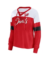 Fanatics Women's Red New Jersey Devils Take the Shot Long Sleeve Lace-Up V-Neck T-Shirt