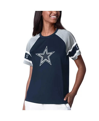 Starter Women's Navy Dallas Cowboys 1st Rounder Color Block Raglan Top