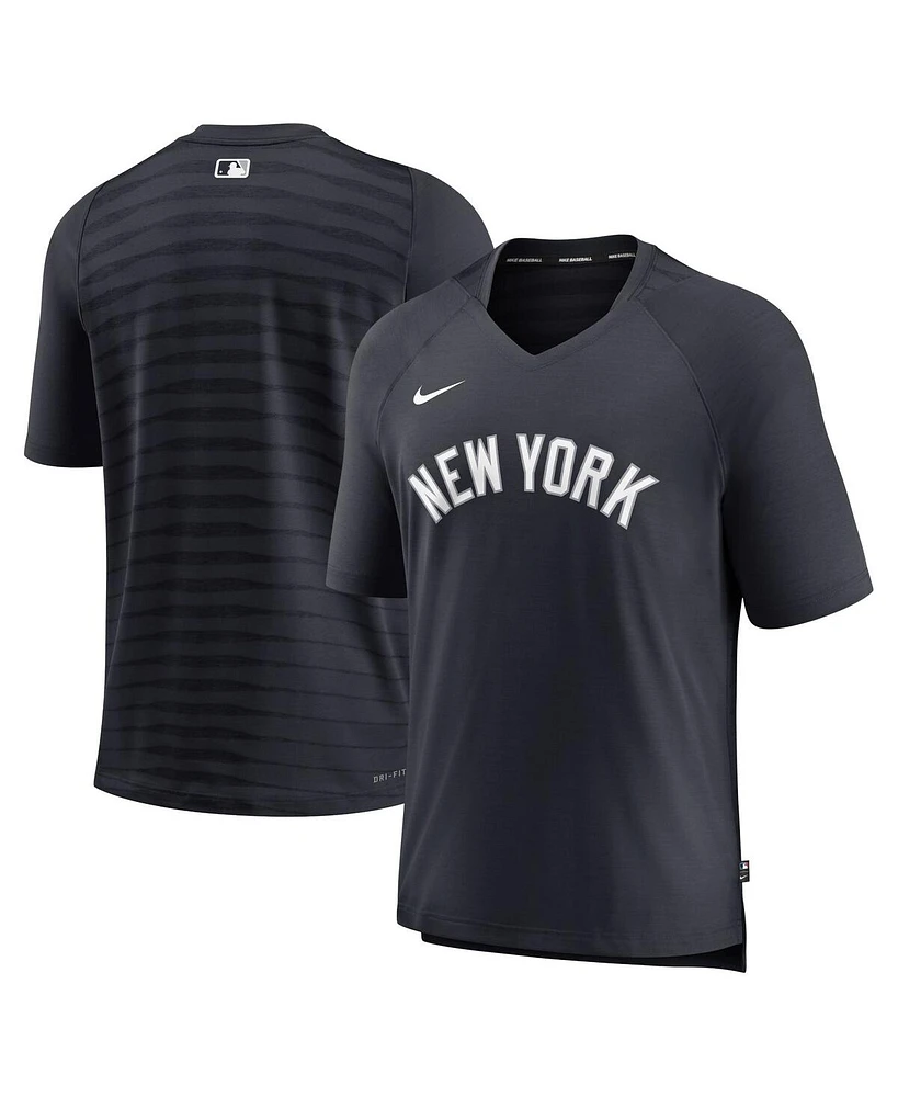 Nike Men's Navy New York Yankees Authentic Collection Pregame Raglan Performance V-Neck T-Shirt