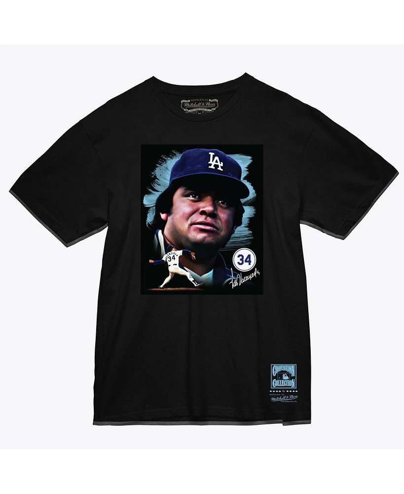 Mitchell & Ness Men's Fernando Valenzuela Black Los Angeles Dodgers Portrait T-Shirt