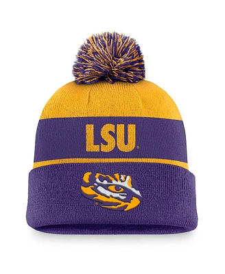 Nike Men's Gold/Purple Lsu Tigers Primetime Peak Cuffed with Pom Knit Hat