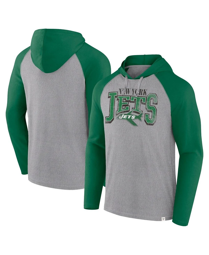 Fanatics Men's Gray/Kelly Green New York Jets Under Center Long Sleeve Hoodie T-Shirt