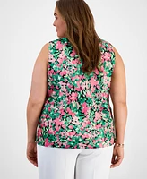 Kasper Plus Size Tie-Neck Floral-Print Shell Top