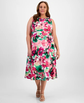 Kasper Plus Size Floral-Print Sleeveless Fit & Flare Dress