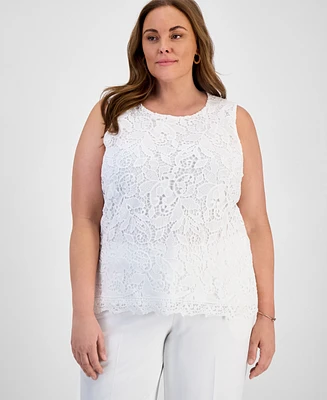 Kasper Plus Lace-Front Sleeveless Knit Top