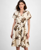 Nautica Jeans Women's Palm-Print Short-Sleeve Shirtdress
