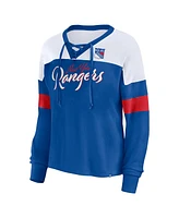 Fanatics Women's Blue New York Rangers Take the Shot Long Sleeve Lace-Up V-Neck T-Shirt