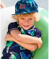 Deux par Deux Baby Boys Printed Cap Blue And Green Dino On Navy