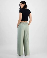 Juniors Crop Leopard Heart Crewneck Top Side Stripe Wide Leg Track Pants