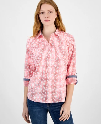Tommy Hilfiger Women's Floral Gingham Cotton Shirt