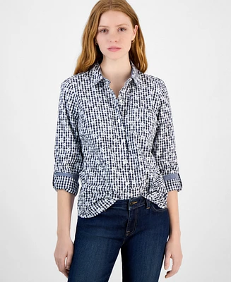 Tommy Hilfiger Women's Floral Gingham Cotton Shirt