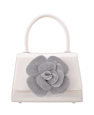 Nina Crystal Flower Embellished Patent Satchel Bag