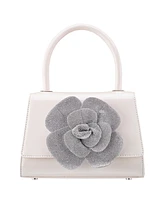 Nina Crystal Flower Embellished Patent Satchel Bag
