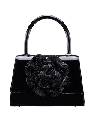 Nina Crystal Flower Embellished Patent Satchel Bag
