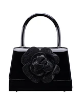 Nina Crystal Flower Embellished Patent Satchel Bag