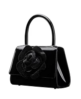 Nina Crystal Flower Embellished Patent Satchel Bag