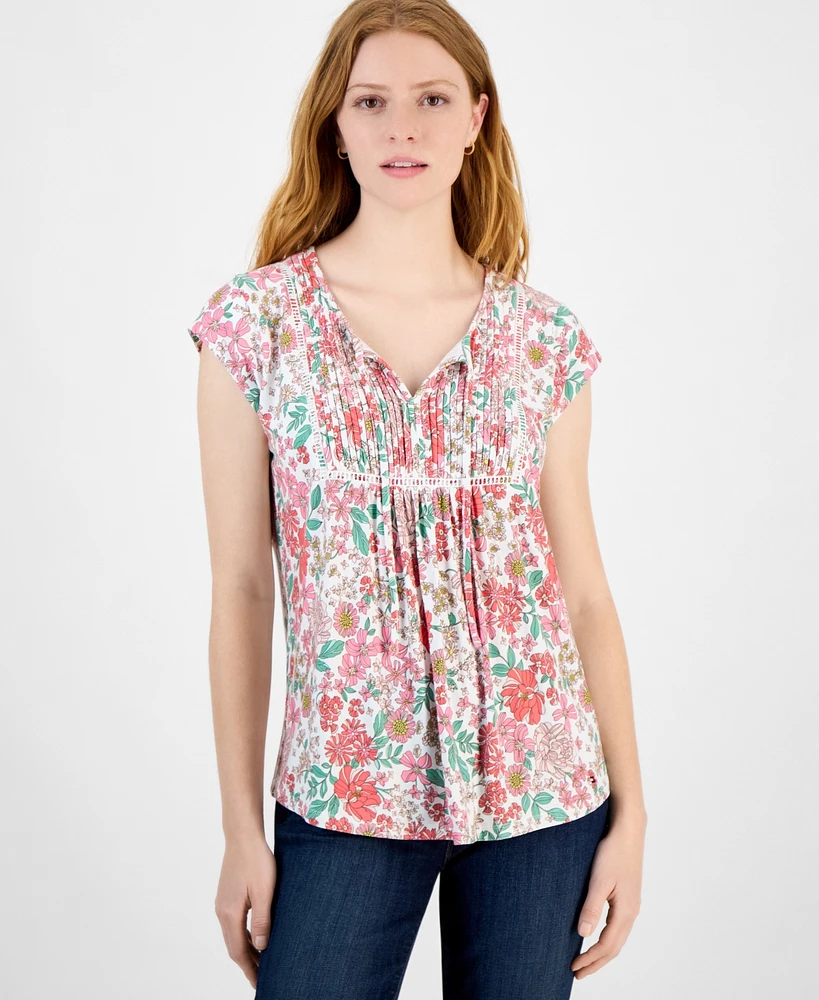 Tommy Hilfiger Women's Tie-Neck Pintuck-Front Top