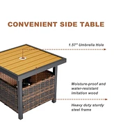 Outdoor Side Table with Umbrella Hole & Storage Space Perfect for Patio, Deck, or Garden Use