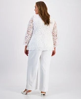 Kasper Plus Size Lace Open Front Cardigan Lace Front Sleeveless Knit Top Crepe Pants