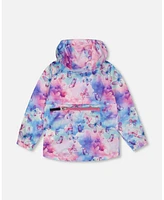 Deux par Girls Printed Packable Windbreaker Butterflies On Multicolored Background