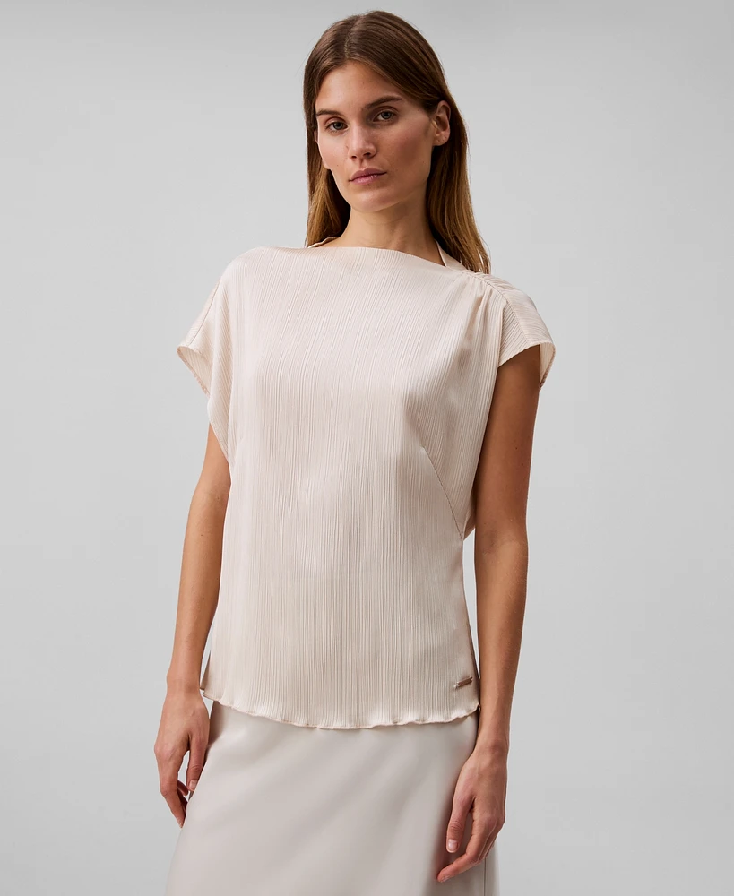 Calvin Klein Women's Plisse Shirred Shoulder Top