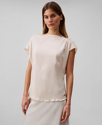 Calvin Klein Women's Plisse Shirred Shoulder Top