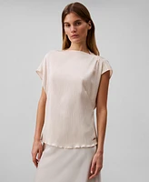 Calvin Klein Women's Plisse Shirred Shoulder Top