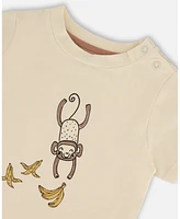 Deux par Baby Boys Printed Organic Cotton Top And Short Set Yellow Bananas Off-White