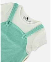 Deux par Baby Girls Terry Cloth Dress Turquoise And Off-White