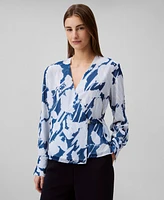 Calvin Klein Women's Floral Chiffon V-Neck Wrap Top