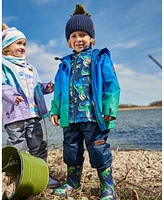 Deux par Little Boys Printed Rain Boots Blue And Green Dino On Navy