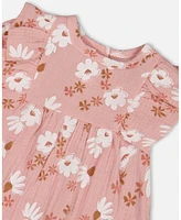 Deux par Baby Girls Printed Muslin Dress And Bloomer Set Pink White Flowers