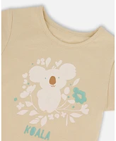 Deux par Baby Girls Organic Cotton Tee Beige And Cream Koala