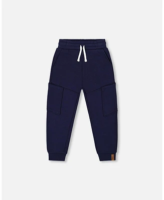 Deux par Toddler Boys French Terry Sweatpants With Side Pockets Navy Blue - Toddler|Child