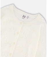Deux par Deux Big Girls Pointelle Knit Cardigan Sweater White
